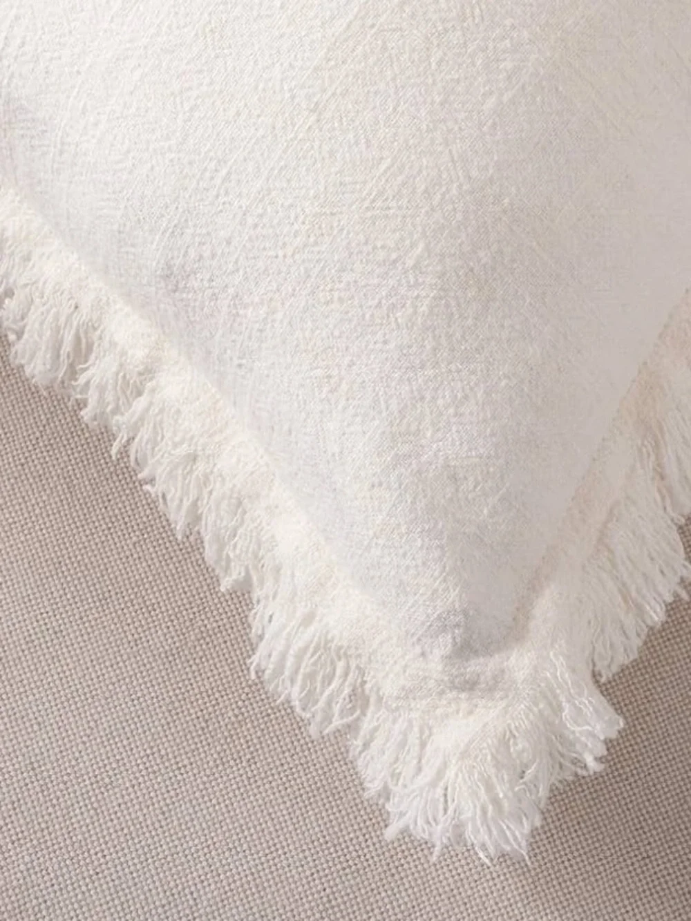 Atlinea Brown  and white Fringe Linen Throw Pillow Cover